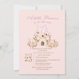 Invitación Princess Royal Pink Gold Castle Baby Shower