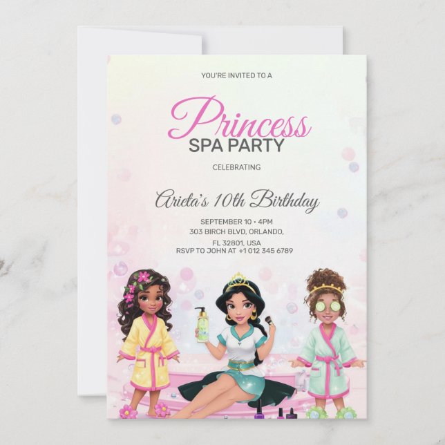 Invitación Princess spa party birthday invitation  (Anverso)
