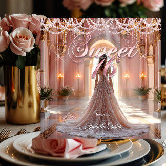 Invitación Princess Sweet 16 Birthday Party Rubor Pink