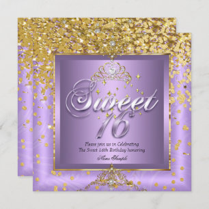 Invitación Princess Sweet 16 Gold Lavender Purple Fiesta 2