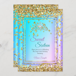 Invitación Princess Sweet 16 Gold Verde azulada Purple Fiesta