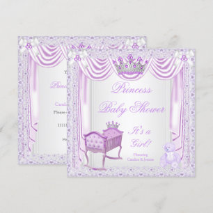 Invitación Princess Tiara Baby Shower Lila Cuna Satén Encaje