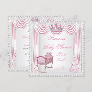Invitación Princess Tiara Baby Shower Rosa Cuna Satén Encaje