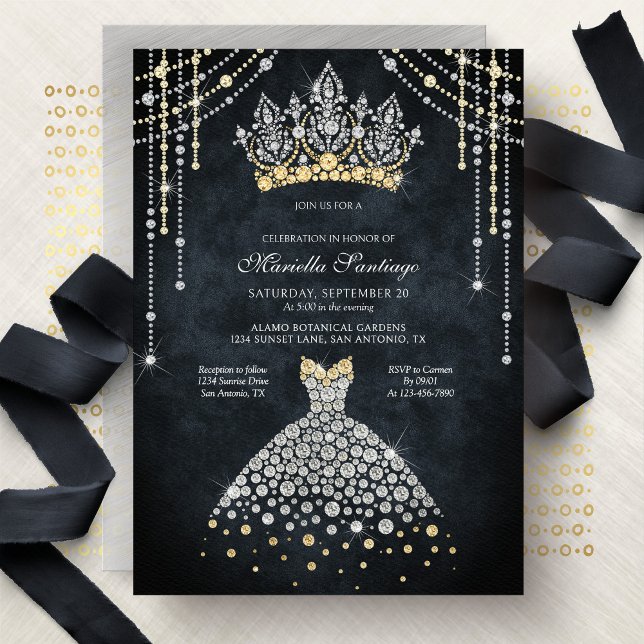 Invitación Princess Tiara Crown Dress Quinceanera Invitation (Subido por el creador)