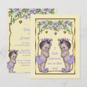 Invitación Princess Twin Vintage Rosas y Hearts Baby Shower