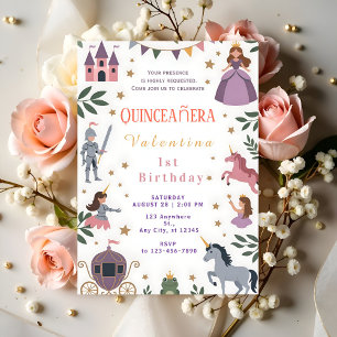 Invitación Princess Unicornio Castillo 1er Cumpleaños
