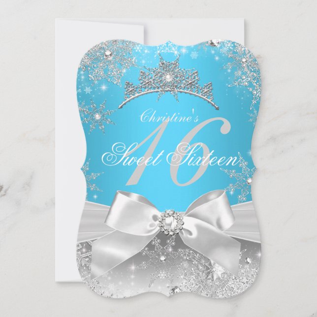 Invitación Princess Winter Wonderland Blue Sweet 16 (Anverso)