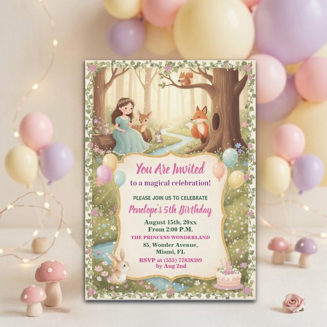 Invitación Princess with Forest Animals 5th Birthday Party (Subido por el creador)