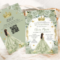 Princess y Rana Verde Sage Floral Quinceañera QR