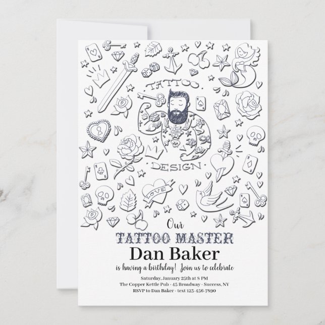 Invitación principal del cumpleaños del tatuaje (Anverso)