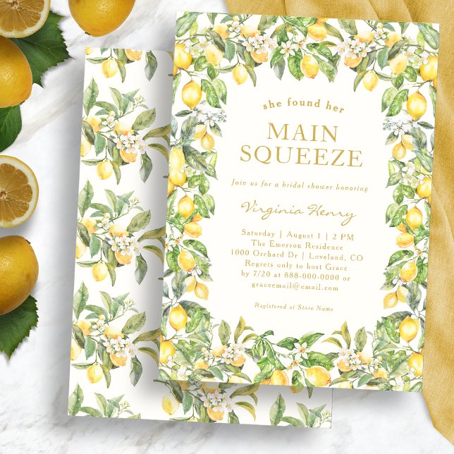 Invitación Principal del Limón Exprimido (Watercolor Italian Lemon Floral Bridal Shower Invitation by Painted Paperie
)