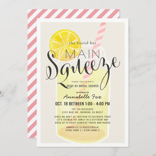 Invitación Principal Squeeze Lemonade Jar Drive-by Bridal Sho (Anverso / Reverso)