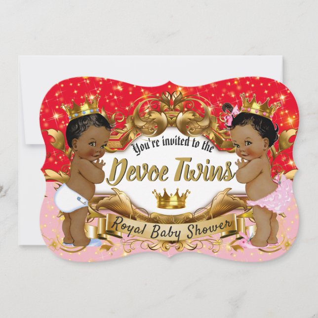 Invitación Príncipe africano|Princesa rosa y rojo brillo dora (Anverso)