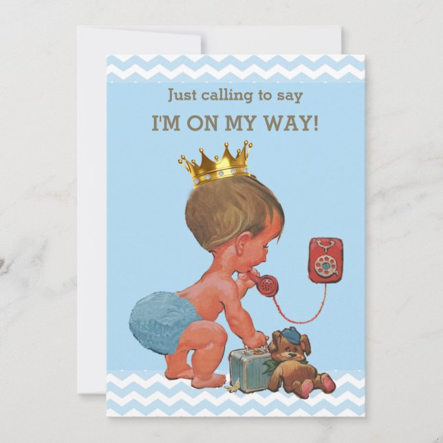 Invitación Príncipe al teléfono Baby Shower Chevrons Blue (Anverso)