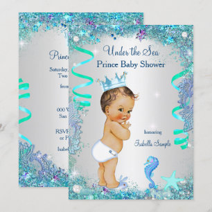 Invitación Príncipe Azul Bajo el Mar Baby Shower Moreno Niño