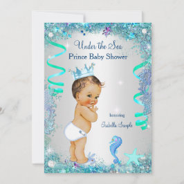 Invitación Príncipe Azul Bajo El Mar Baby Shower Niño Moreno