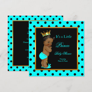 Invitación Príncipe Baby Shower Niño Azul Turquesa Negro Étni