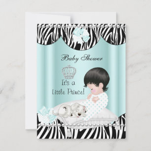 Invitación Príncipe Baby Shower Niño Menta Azul Teal Cebra