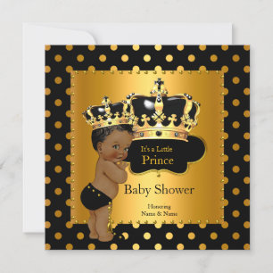Invitación Príncipe Baby Shower Niño Negro Oro Étnico