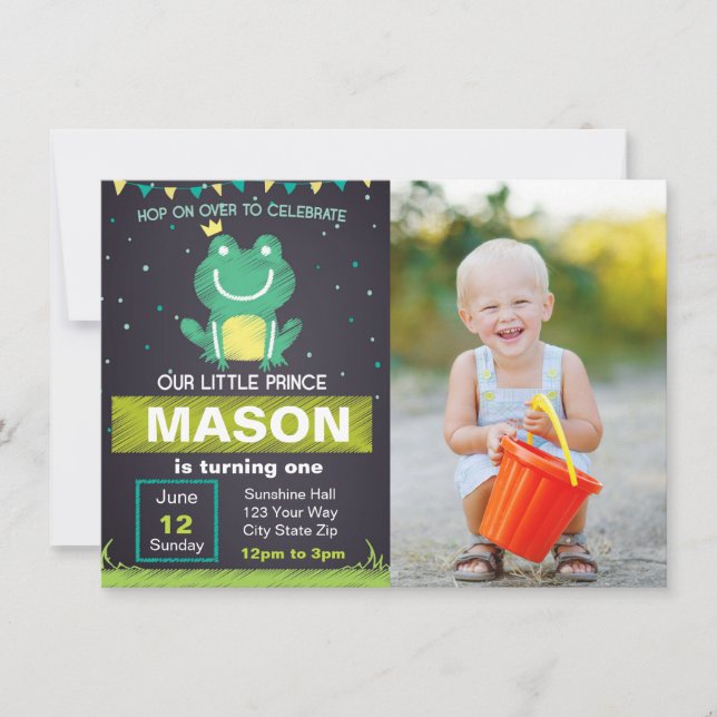 Invitación Príncipe Birthday Invitation de la rana con la (Anverso)