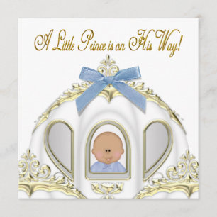 Invitación Príncipe blanco y dorado, baby shower afroamerican