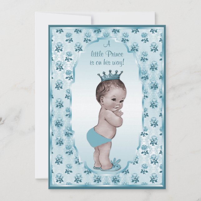 Invitación Príncipe Boy y rosas azules Baby Shower del (Anverso)