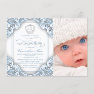 Invitación Príncipe Corona Azul Bebé Bautizo