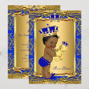 Invitación Príncipe Corona Azul Real Bebé Cumple Bañito Oso É