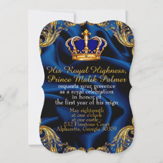 Invitación Príncipe corona azul real y dorada y Invitati de s