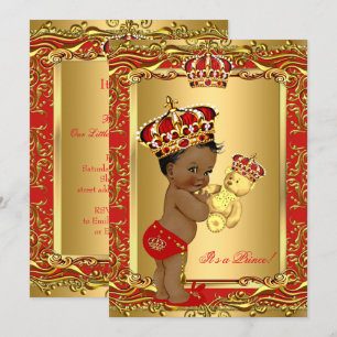 Invitación Príncipe Corona Bebe Real Rojo Fiesta étnica