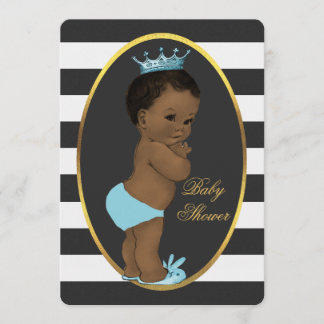 Invitación Príncipe de etnia negra franjas blancas Baby Showe