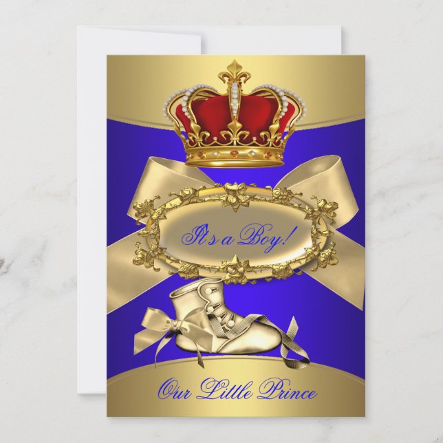 Invitación Príncipe de la corona de Baby Shower Royal Blue Go (Anverso)