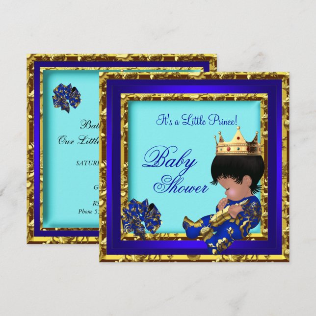 Invitación Príncipe de la corona de Baby Shower Royal Blue Go (Anverso / Reverso)