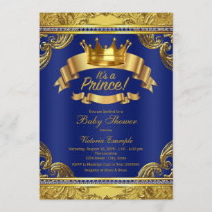 Invitación Príncipe de la Corona de Oro Azul Fancy Prince Bab