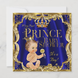Invitación Príncipe de la Corona de Oro Azul Real Baby Shower