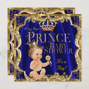 Invitación Príncipe de la Corona de Oro Azul Real Baby Shower