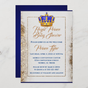 Invitación Príncipe de la Corona de Oro y Azul Real Baby Show