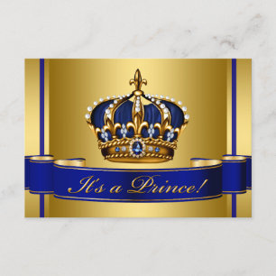 Invitación Príncipe de la Corona Real Azul y Oro Baby Shower