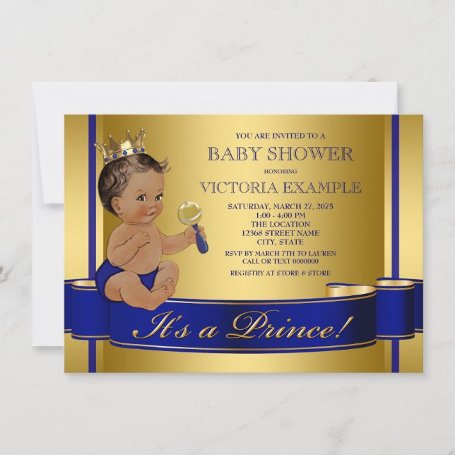 Invitación Príncipe de la Etnia del Oro Azul Real Baby Shower (Anverso)