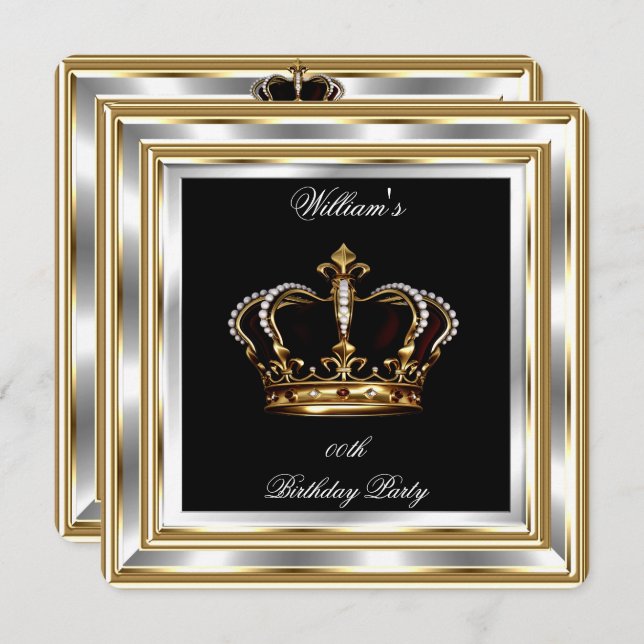 Invitación Príncipe de nacimiento de oro negro de los hombres (Anverso / Reverso)