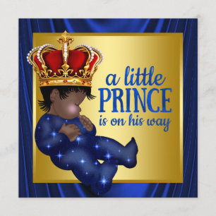 Invitación Príncipe Étnico Azul Real Corona Baby Shower
