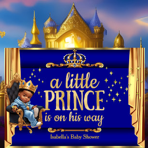 Invitación Príncipe Étnico Azul Real Dorado Trono Baby Shower