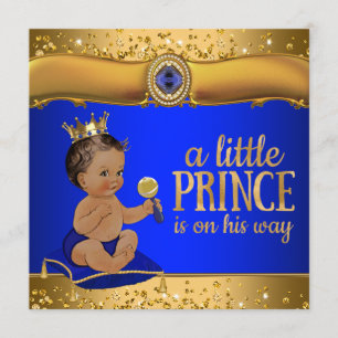 Invitación Príncipe Étnico Azul Real y Dorado Baby Shower
