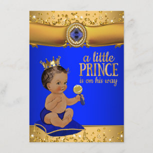 Invitación Príncipe Étnico Azul Real y Dorado Baby Shower