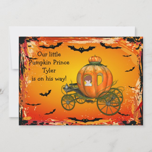Invitación Príncipe Halloween Boy Baby Shower de la calabaza (Anverso)