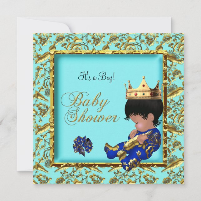 Invitación Príncipe heredero de Blue Gold Boy (Anverso)