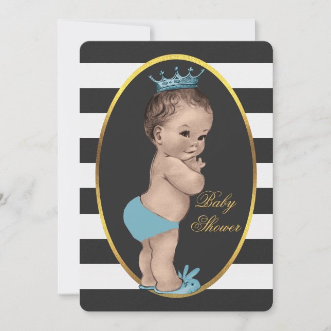 Invitación Príncipe lindo Black White Stripes Baby Shower (Anverso)