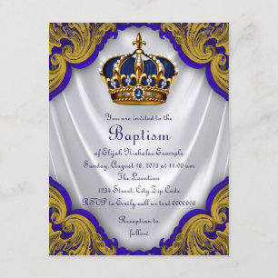 Invitación Príncipe Niño Bautizo Azul Real Dorado Remolino Sa