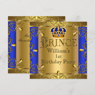 Invitación Príncipe niño cumpleaños 1er cumpleaños azul real 