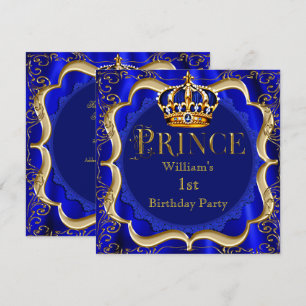 Invitación Príncipe Niño Cumpleaños 1er Cumpleaños Azul Real 